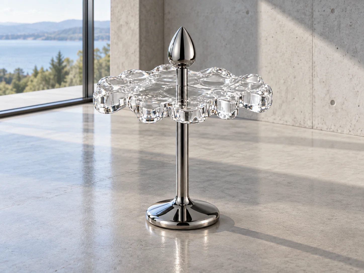 Clear BPS—01 conceptual stool in an architectural interior